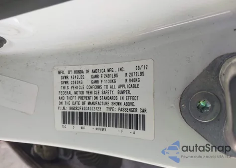 2013 Honda Accord Ex-L V-6 из США, поврежденный, VIN 1HGCR3F80DA002723